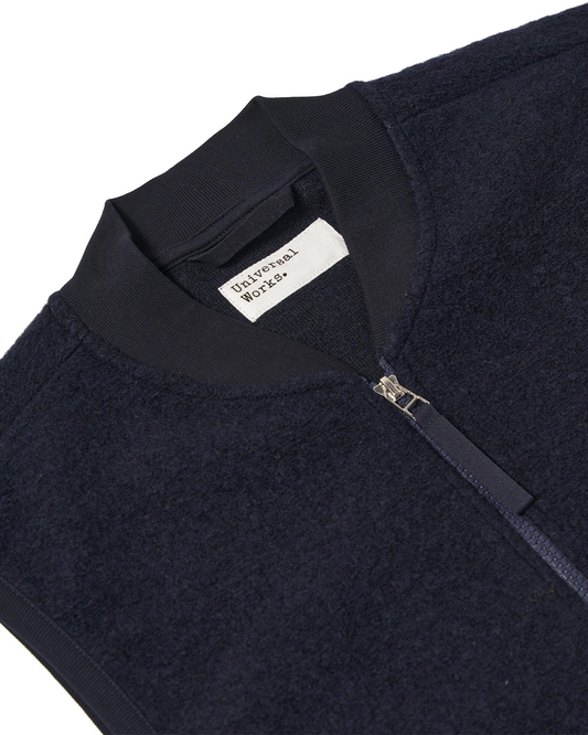 Universal Works Zip Waistcoat Wool Fleece Navy