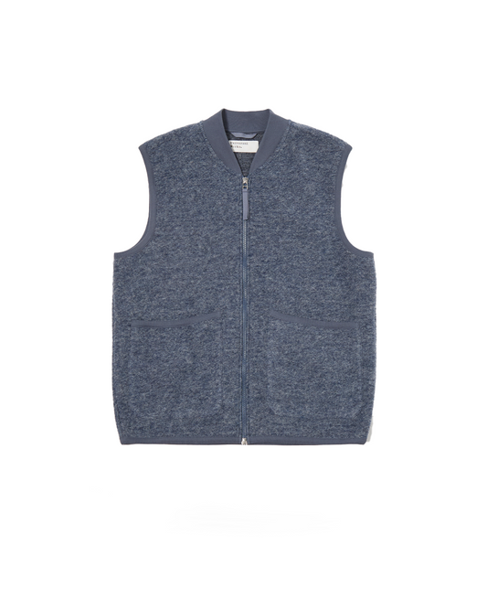 Universal Works Zip Waistcoat Wool Fleece Slate Blue