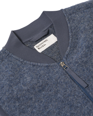Universal Works Zip Waistcoat Wool Fleece Slate Blue