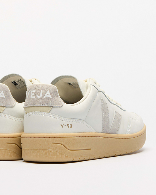 VEJA V-90 Leather White Light Grey Natural – Sustainable Leather Sneaker