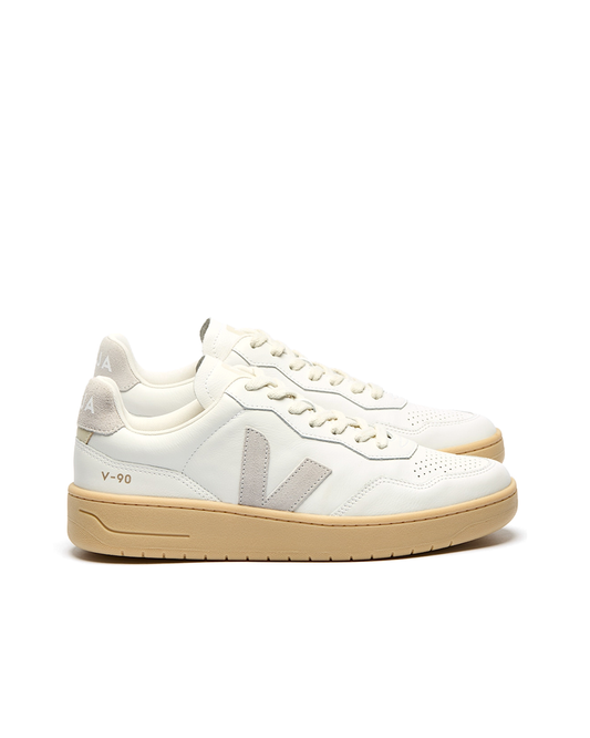 VEJA V-90 Leather White Light Grey Natural – Sustainable Leather Sneaker